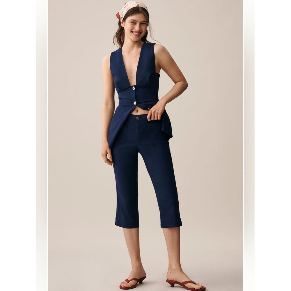 Anthropologie Maeve Linen Blend Capri Pants